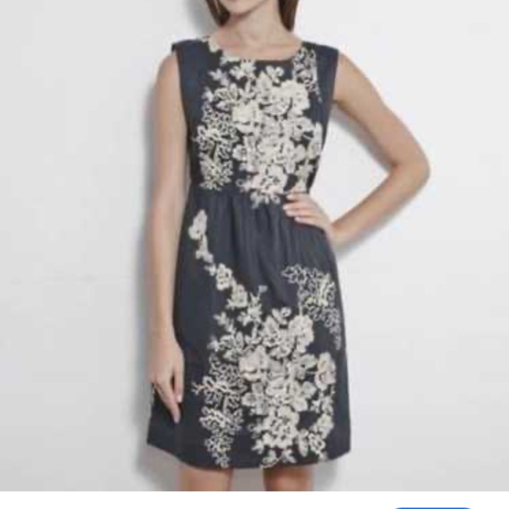 J.Crew Gray Ivory Mirabel Embroidered Floral Dress